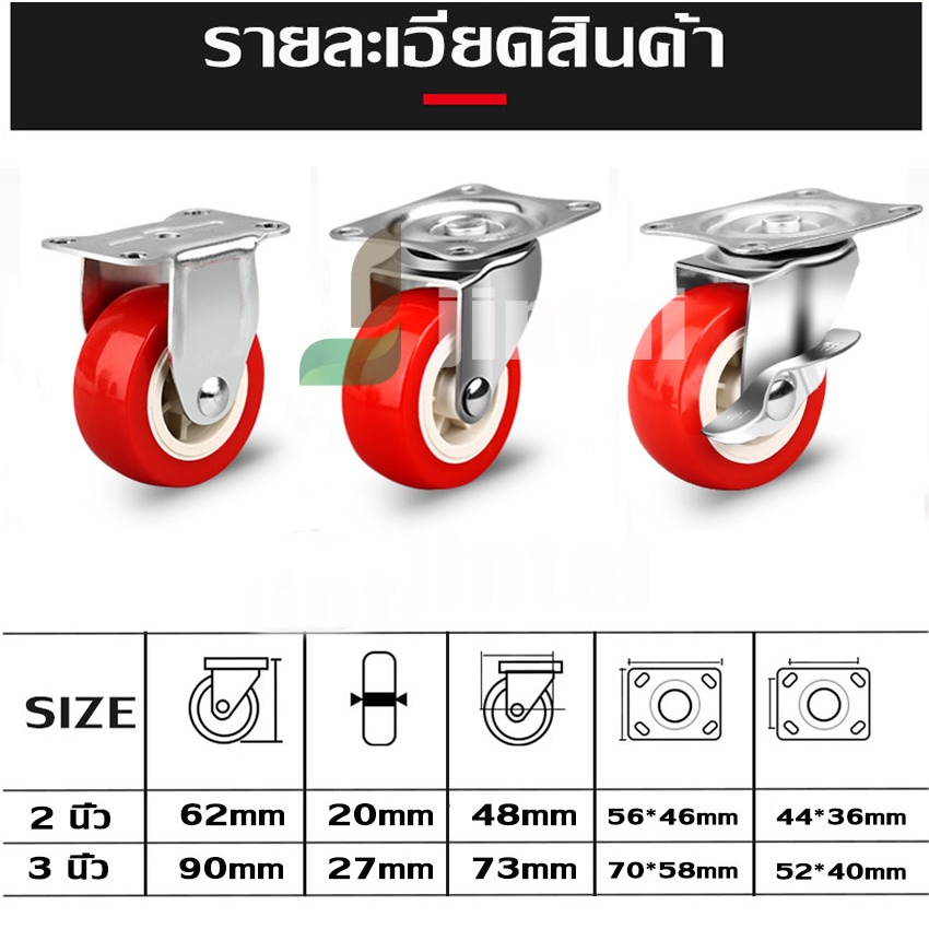ล้อเลื่อน ลูกล้อ ล้อแดง ล้อรถเข็น 3นิ้ว หมุนได้ ลูกล้อยูริเทนแดง สีแดง - รูปที่ 5