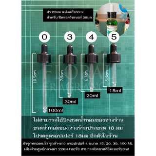 ฝาจุกหลอดแก้ว ดรอปเปอร์ Dropper 4ขนาด สำหรับขวด 15, 20, 30, 100 ml ขนาดเส้นผ่านศูนย์กลางฝา 22mm 30ml ปิดวินเน่อร์ได้