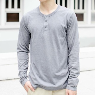 Basic button neck long sleeve t-shirt