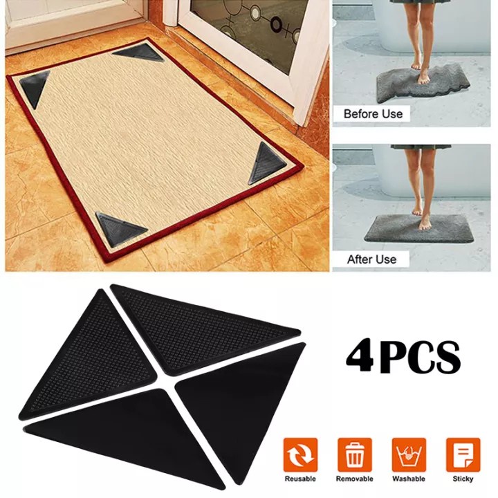 แผ่นยางกันลื่นสำหรับติดพรมปูพื้น เเพ็ค 4 ชิ้น รุ่น REUSABLE Rug Gripppers-26Aug-J1