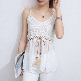 Hot !! New !! สายเดี่ยวไหมพรมถักแต่งขนนก โบฮีเมียนน่ารักสุดๆ by boho closets สำหรับสาวๆ ใส่ไปงานโบฮีเมียน