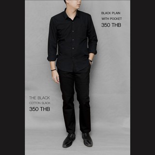 BLACK PLAIN WITH POCKET - เสื้อเชิ้ตสีดำแบบเรียบมีกระเป๋า