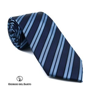 Giorgio Del Sarto Necktie Navy Blue with Blue Stripe Fabric Texture เนคไทสีเทามีเท็กเจอร์ #2