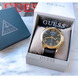 GUESS​ Watch​ หน้าปัดดำ​ สายหนังดำ​ หน้าปัด44มิล