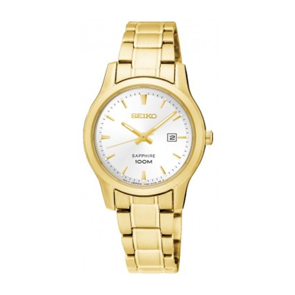 Seiko Sapphire glass นาฬิกาข้อมือผู้หญิง สายสแตนเลสสีทอง รุ่น SXDG92P1 สีทอง