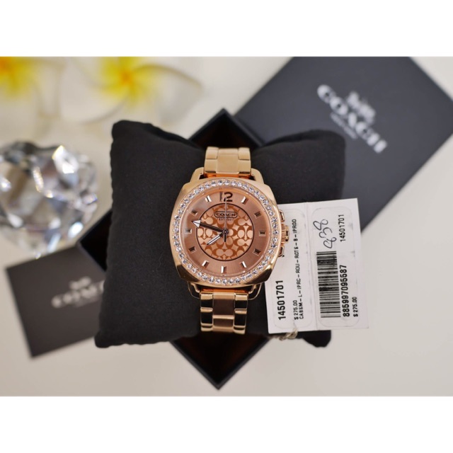 💥Classic ตลอดกาล💥💥 COACH Womens 14501701 Mini Boyfriend Rose Gold Tone Bracelet Watch