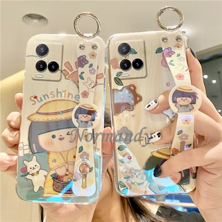 เคสโทรศัพท์ Phone Case VIVO Y21 Y33S Y31 Y72 Y52 Y20S [G] Y20 Y12A Y12S V21E V20 V20SE V20Pro V21 5G 4G Cartoon Flower Girl TPU Soft Case Blu-ray Rhinestone Casing with Wristband เคส