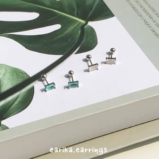 earika.earrings - gem square piercing จิวหูเงินแท้จี้เพชรทรงสี่เหลี่ยม เหมาะสำหรับคนแพ้ง่าย