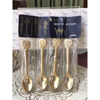 ชุด 12 ชิ้น ช้อนกาแฟ ช้อนขนม งานญี่ปุ่น Rare Vintage Mocca Spoon Set Gold Plated NIB Camel Handle 12 Gold Spoons Dessert