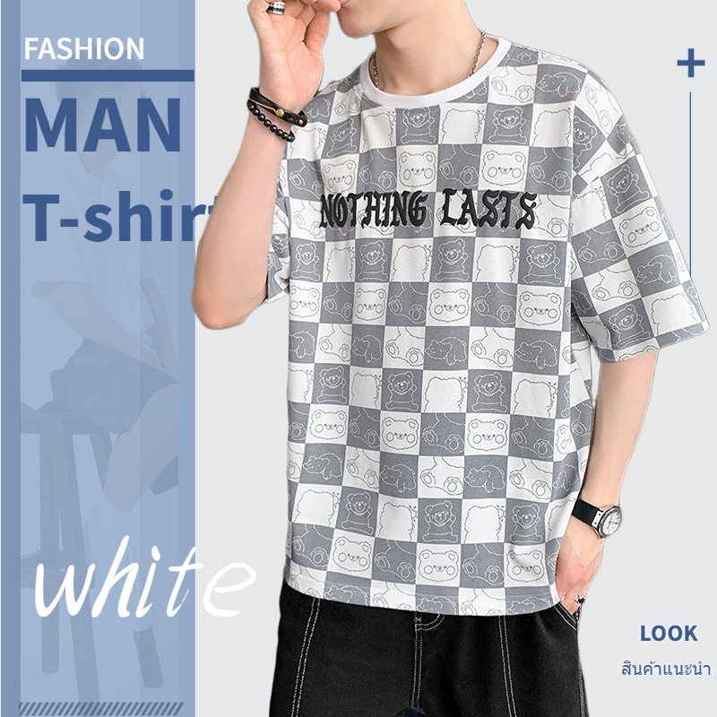 SUNDAY2020 ขายดีประจำฤดูกาล เสื้อคอกลมลายตาราง ให้ลุคหนุ่มสตรีท เท่ห์แบบมีสไตล์ เรียบง่ายและหลากหลาย