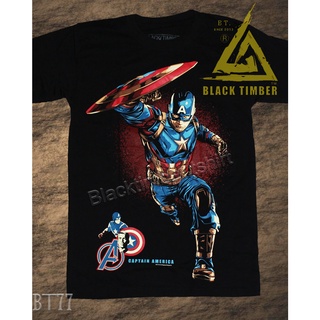 BT 77 Captain America Steve Roger เสื้อยืด สีดำ BT Black Timber T-Shirt ผ้าคอตตอน สกรีนลายแน่น S M L XL XXL