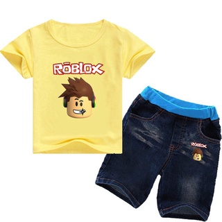 Roblox ชุดสูทเด็ก ชุดเด็กผู้ชาย เสื้อยืดเด็ก กางเกงยีนขาสั้น ชุดเด็ก