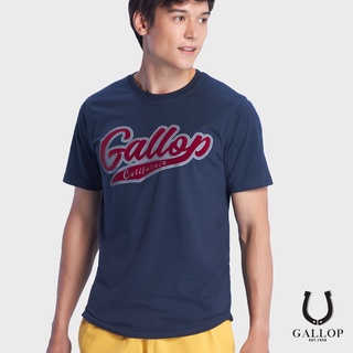 GALLOP : เสื้อยืดคอกลมพิมพ์ลาย BASIC -T-SHIRT (Round-necked) / GTP9018 สีกรม