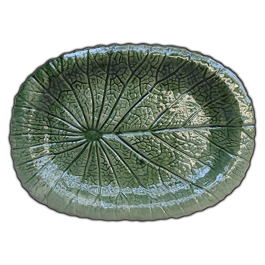 จาน ลายใบบัว 6x9นิ้ว ขอบหยัก เซรามิค ใส่อาหาร ผลไม้ ขนมไทย ยำ โอทอปลำปาง otop lampang 0840479762