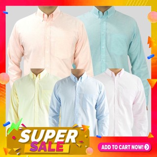 เสื้อเชิ้ตผู้ชาย แขนยาว คอปก สีพื้น เสื้อคนอ้วน Size : M-6XL ผ้า Oxford ใส่สบาย ใส่ทำงานก็ได้ ใส่เที่ยวก็ดูดี (KP03)