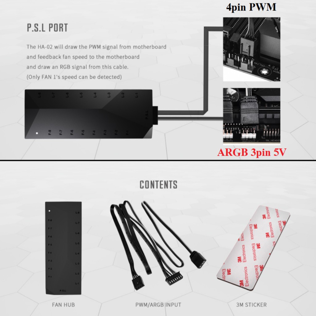 ID-Cooling HA-02/HA-08 ARGB Fan Hub 4pin PWM+ARGB 3pin 5V 8 port