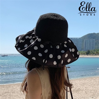 Ellastore123 หมวกฟางปีกกว้าง กันแดด ระบายอากาศ กันการเป็นขุย เย็บดี เครื่องประดับแฟชั่น สําหรับผู้หญิง