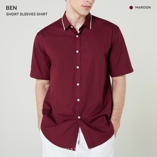 TWENTYSECOND เสื้อเชิ้ตแขนสั้น ผ้าคอตต้อน รุ่น Ben Short Sleeves Shirt - สีแดงเลือดหมู / Maroon