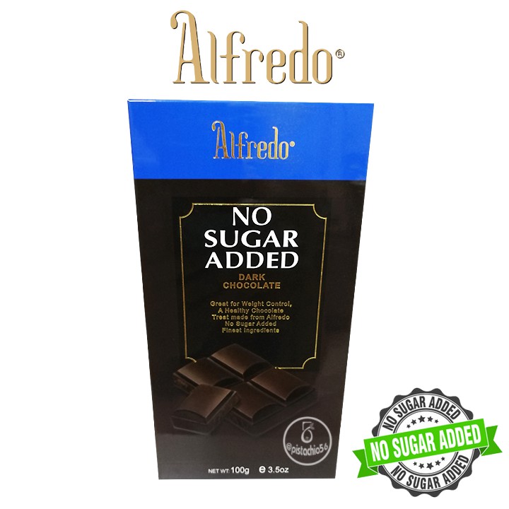 ดาร์กช็อกโกแลตแท่ง ไม่มีน้ำตาล Alfredo Dark Chocolate No Sugar Added 100 g.