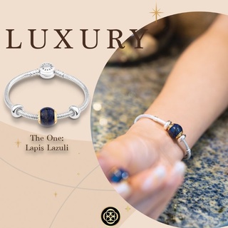 Cheevitwufu Silver Bracelet with Lapis Lazuli Charm and Stoppers สร้อยข้อมือเงิน พร้อมชาร์มหินลาพีสลาซูลี่แท้และสต็อปเปอ