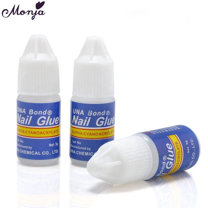 Monja กาวติดเล็บปลอม อะคริลิค พลอยเทียม 3D แห้งเร็ว 3 กรัม DIY สําหรับตกแต่งเล็บ 1 ชิ้น