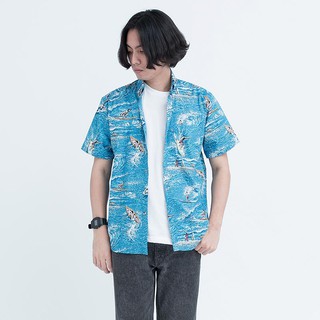 Mr.623 เสื้อเชิ้ตผู้ชายแขนสั้น ลาย Surfing Morning สีเขียวเวอร์ริเดียน