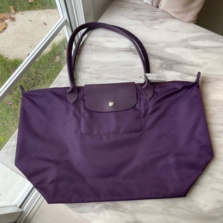 (ผ่อน0%) กระเป๋าสะพาย Longchamp neo M long สีม่วง ผ้าไนล่อน