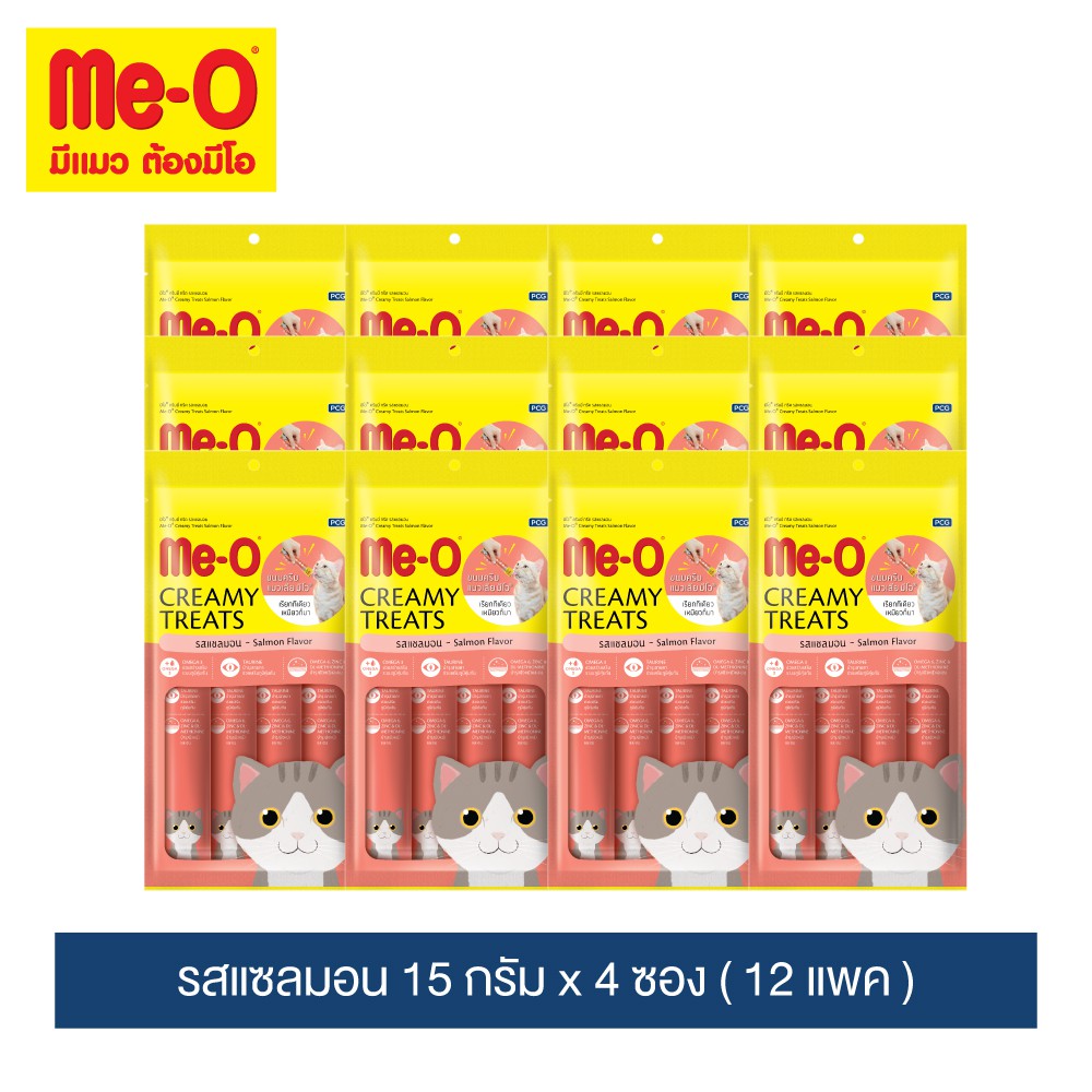 มีโอ ครีมมี่ ทรีต รสแซลมอน 15 กรัม x 4 ซอง 12 แพค | Me-O Cat Creamy Treats Salmon Flavor 15g. X 4 sachets 12 packs