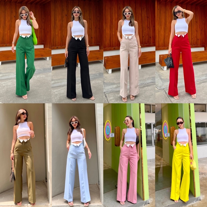 Monaco high-waist pant กางเกงเอวพับป้ายpromthong ราคาถูก