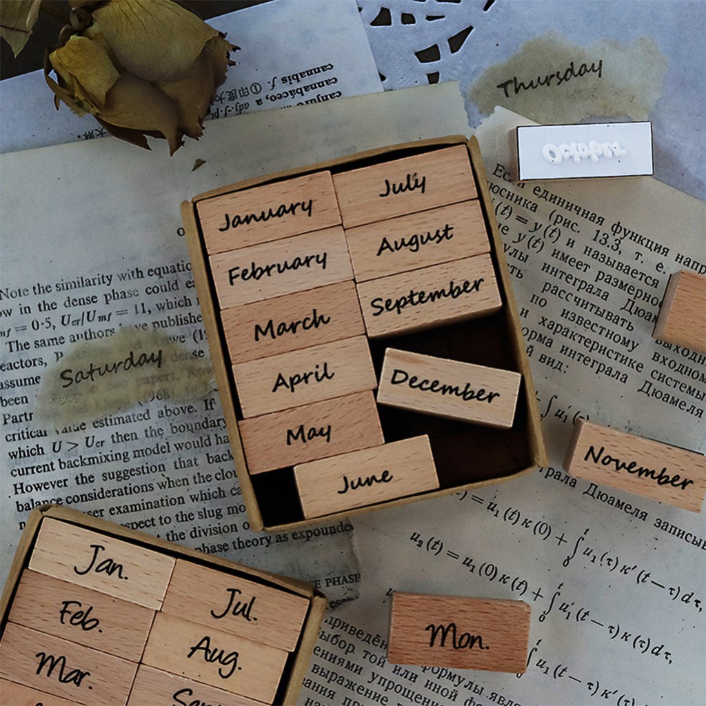 ตัวปั๊ม แต่งแพลนเนอร์  Day & Month⭐️  Planner Wooden Stamp Set DIY ตรายาง สแตมป์ Plan mimisplan