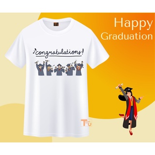 เสื้อยืดรับปริญญา ลายบัณฑิต congratulations โยนหมวก สีขาว เนื้อผ้านุ่ม ใส่สบาย ไม่ยับง่าย