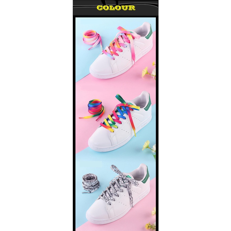 ใหม่ เชือกผูกรองเท้าผ้าใบลําลอง ส้นแบน พิมพ์ลายสีรุ้ง ไล่โทนสี สําหรับทุกเพศทุกวัย