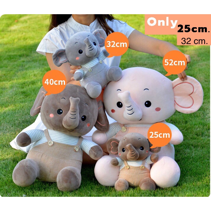 ตุ๊กตาช้างน้อยแสนน่ารัก น่ากอดในชุดเอี๊ยม   มีให้เลือก 3 สี  Size 25,32cm.มอบเป็นของขวัญของเล่นได้ทุกโอกาส