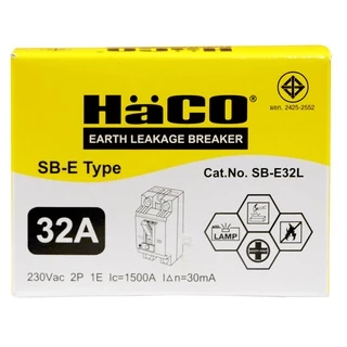 HACO เซฟตี้เบรกเกอร์กันไฟดูด/กันไฟรั่ว มีสัญญาณไฟ 16A 25A 32A รุ่น SB-E16L , SB-E25L , SB-E32L,SB-E40L