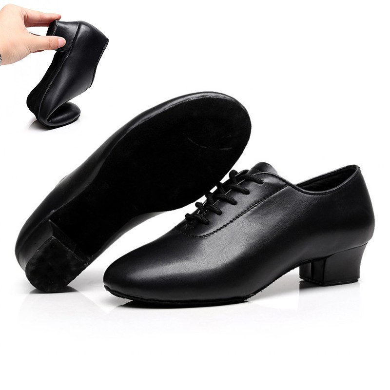 หนังสีดําส้นกลางละติน Tango Jazz Salsa Dance รองเท้า
