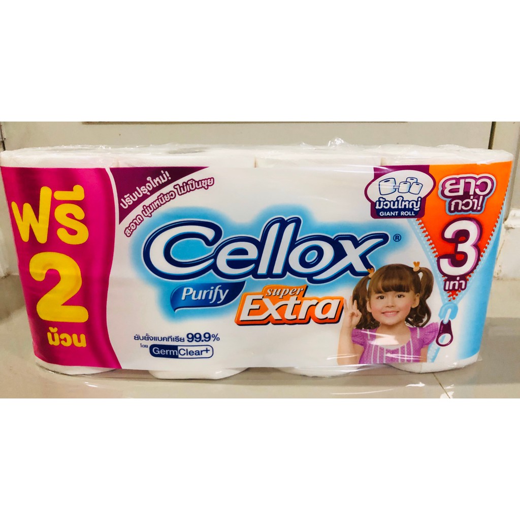 (พร้อมส่ง) Cellox giant roll เซลล็อกซ์ พิวริฟาย ไจแอนท์ โรล กระดาษทิชชู่ม้วน หนา 2 ชั้น 6+2 ม้วน= 8 