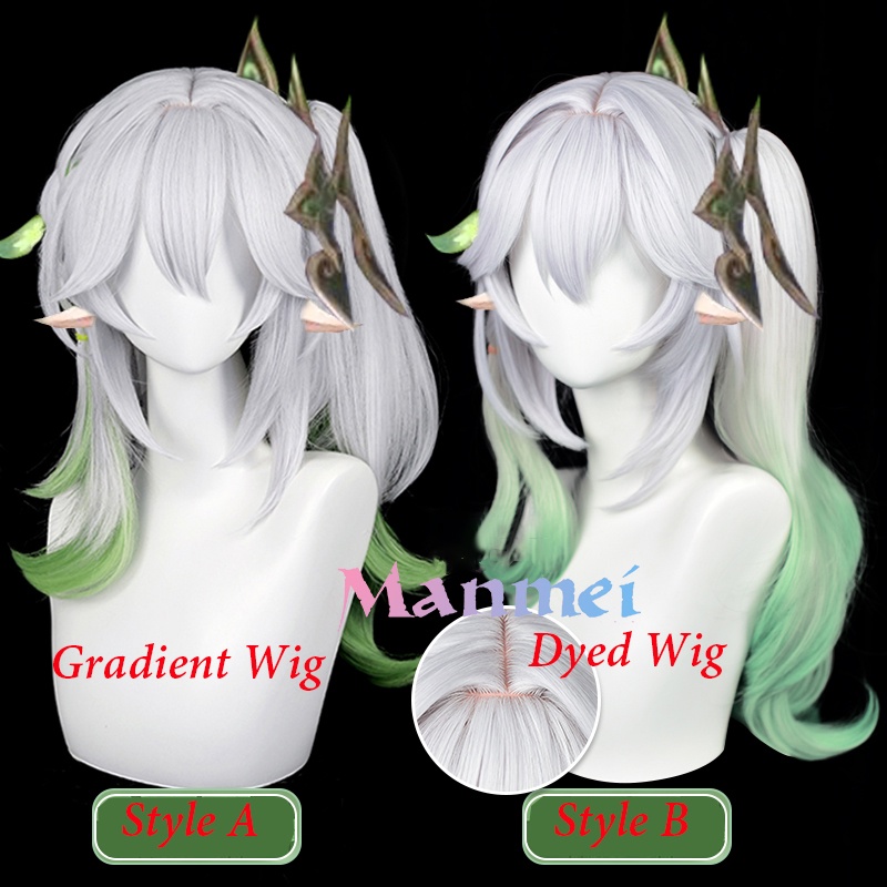 Manmei Genshin Impact Nahida Cosplay Wig Ponytail Wig White Green Hair Anime Cosplay Wigs Heat Resis