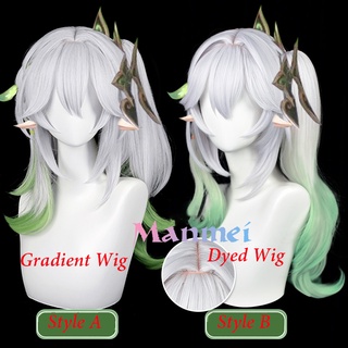 Manmei Genshin Impact Nahida Cosplay Wig Ponytail Wig White Green Hair Anime Cosplay Wigs Heat Resistant Synthetic Wigs