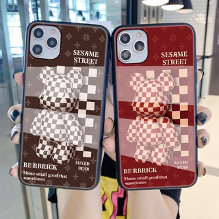 เคสโทรศัพท์มือถือแบบแก้วแข็ง ลายหมีหมากรุก ผสมอิฐ สําหรับ Samsung Galaxy S20 FE S10 S8 S9 S21 Plus Ultra note 20 Ultra 10 Lite 8 9 pro