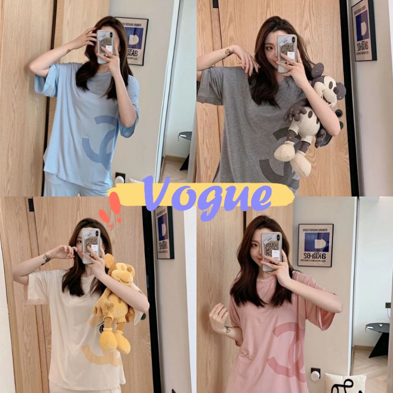 Vogue​ ​พร้อมส่ง​ ​เสื้อยืดแขนสั้น+กางเกง3ส่วน CCผ้านิ่มใส่สบาย (DX-CC) -N​ 05
