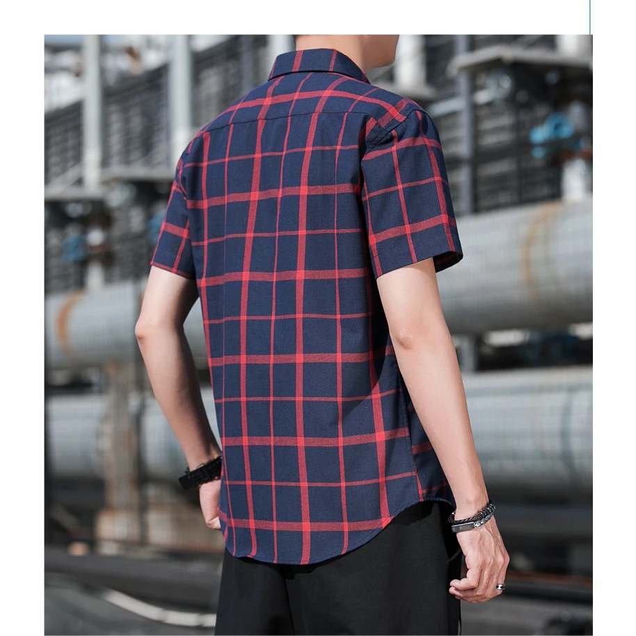 เสื้อเชิ้ตแขนสั้นผู้ชาย ผ้าฝ้ายลายสก๊อต สไตล์เกาหลี thumbnail 8