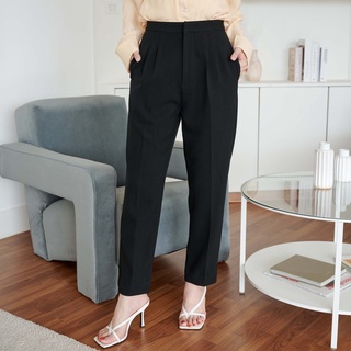 SUUBE Going Trousers- Black (ดำ) กางเกงขายาว จีบหน้า เอวสูง ทรงขากระบอกเล็ก ผ้าเนื้อหนา มี 3 ไซส์