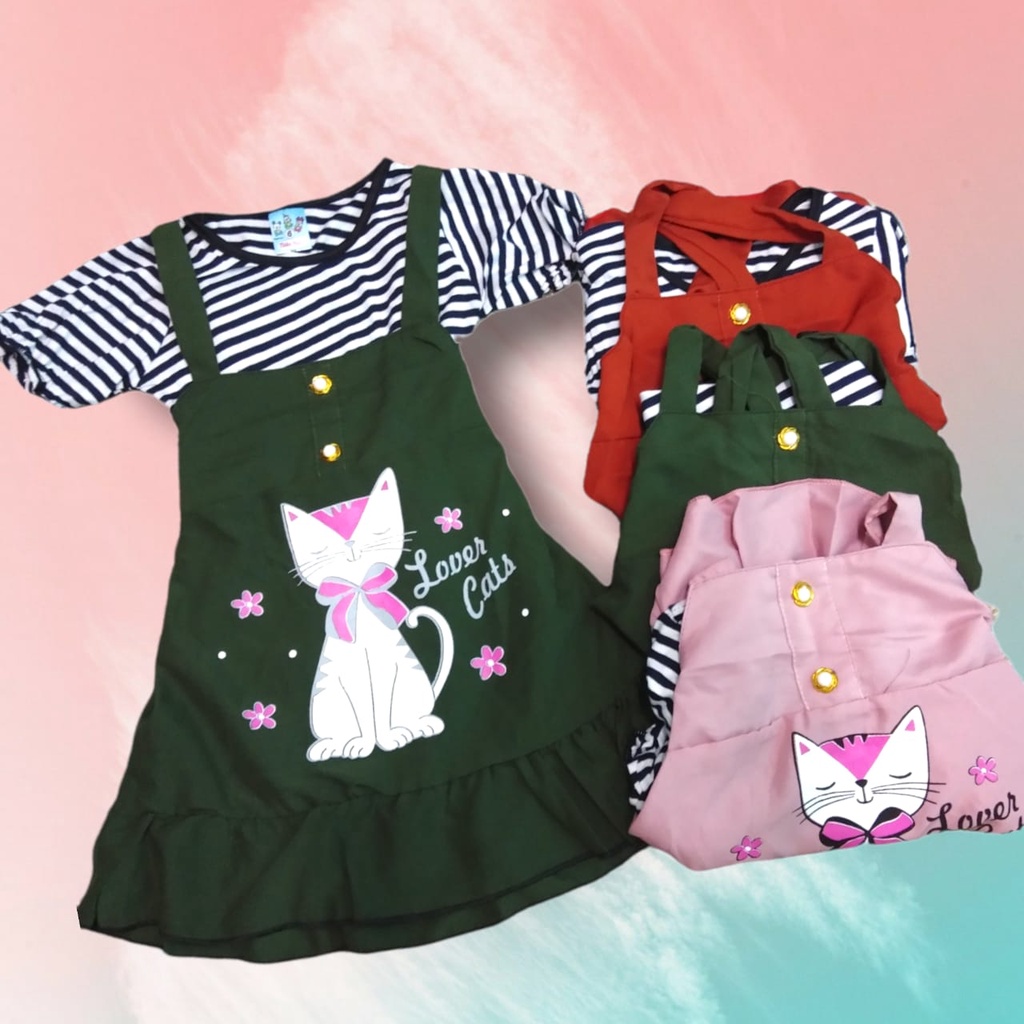 (D03) SET 2 IN 1 CAT DESIGN FREESIZE 6M-2Y/3Y / DRESS BUDAK
