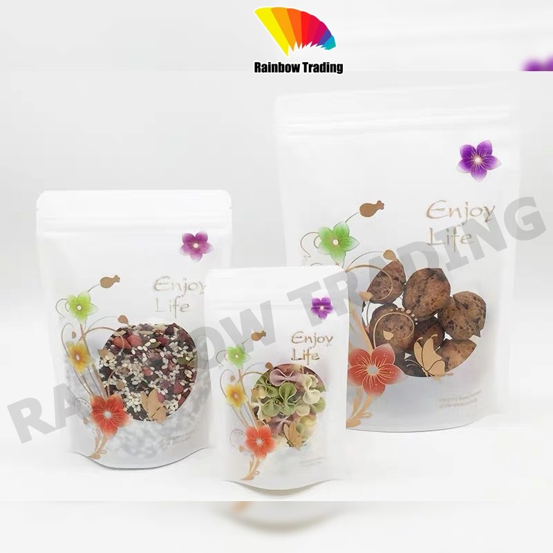ถุงพลาสติก รูดปิด สีขาว ลายดอกไม้ ช่องหน้าต่างวงกลม ตั้งได้ (50ใบ) :CD ราคา ถูกที่สุด ดีลบีเคเค แกลเลอรีภาพที่ 6