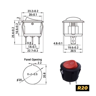 สวิตช์กลม 220V (เปิด/ปิด) มีไฟ 3ขา(ON/OFF/ON) 6A 250VAC ขนาด 20 มม. KCD1 Round Rocker Sw 2P 3P สวิตช์ switch