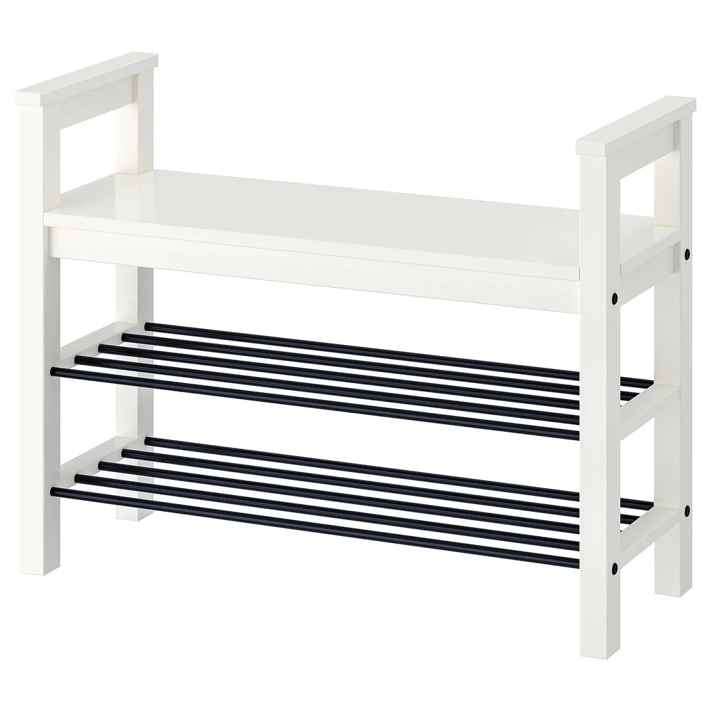 Kshop998 เก้าอี้ม้ายาว+2ชั้นวางรองเท้า รุ่น Stool3Shelf85 - สีขาว