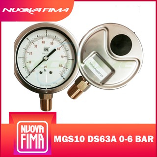 "NUOVA FIMA" PRESSURE GAUGE 2.5" 0-6 BAR (86PSI) | เกจวัดแรงดัน หน้าปัด 2.5" เกลียวทองเหลืองออกล่าง 1/4" NPT + น้ำมัน