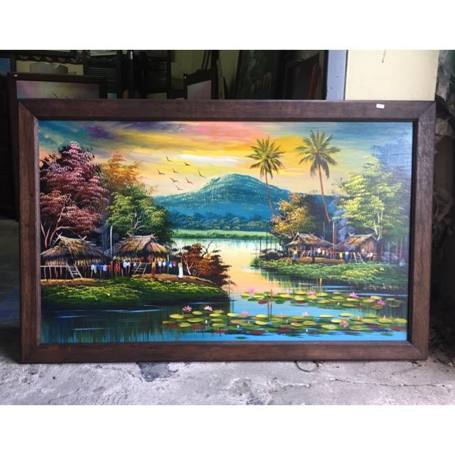 ภาพวาดชนบท พร้อมกรอบไม้ ขนาด 69x109 cm.