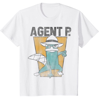 เสื้อยืดผ้าฝ้ายพรีเมี่ยม เสื้อยืด พิมพ์ลาย Disney Phineas And Ferb Agent P โปสเตอร์