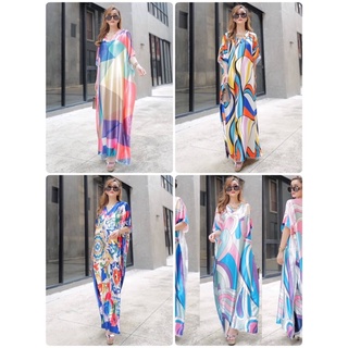 🌈  Luxury Satin Maxi Dress เดรส ยาว ผ้าซาตินเนื้อดี คอวี ไม่ตัน ลวดลายสุดชิค  ให้ลุคหรูหรา ทรงนี้ใส่แล้วสวยมาก